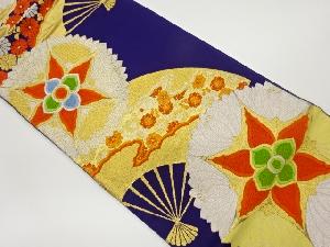リサイクル　華紋に扇・花々模様織出し袋帯